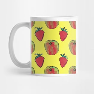 Apples and strawberries on yellow Mug